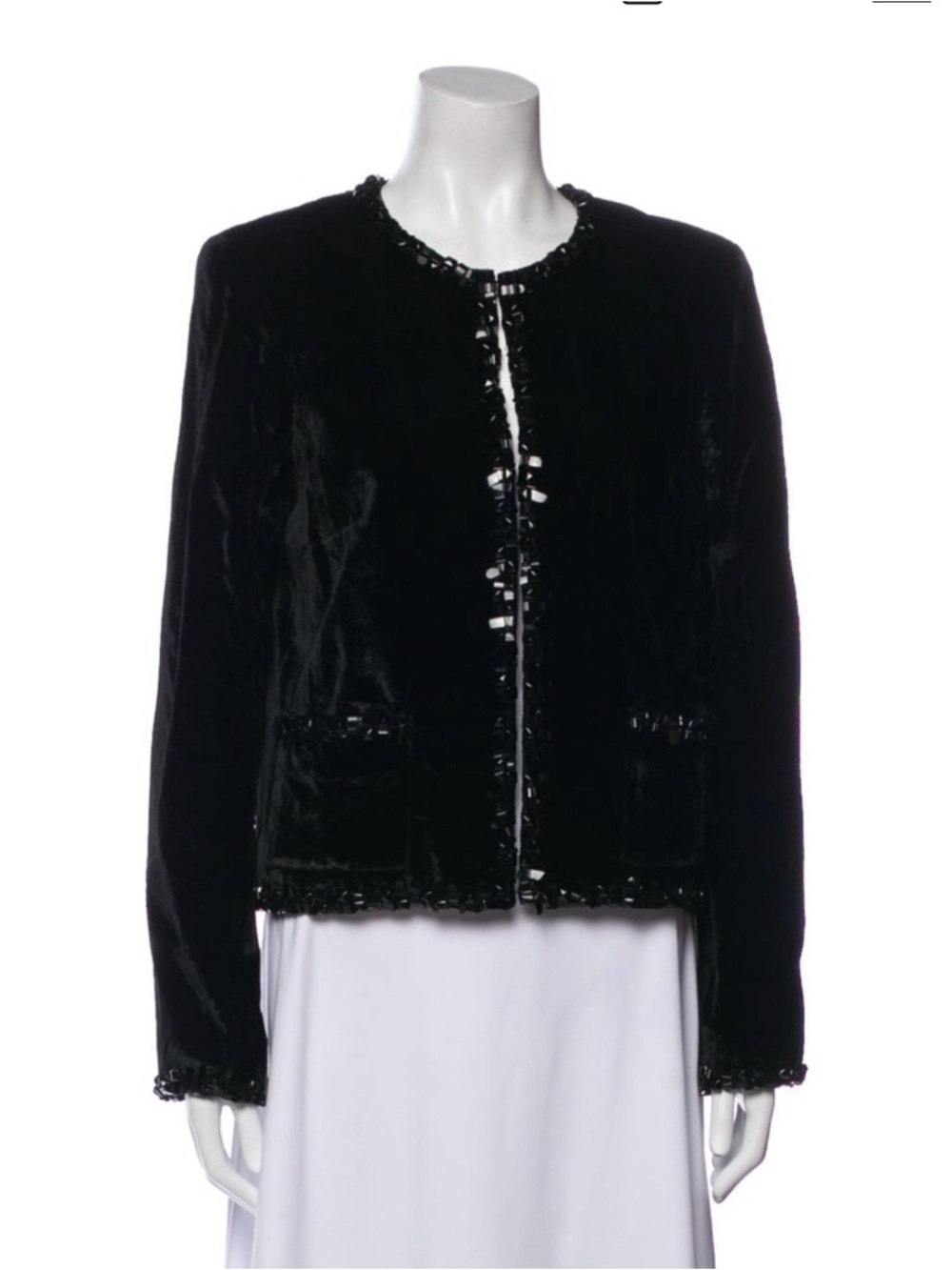 Black Velvet Sequin-Trim Jacket
